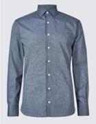 Marks & Spencer Cotton Rich Easy To Iron Tailored Fit Shirt Rich Blue