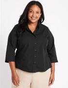 Marks & Spencer Curve Cotton Rich 3/4 Sleeve Shirt Black