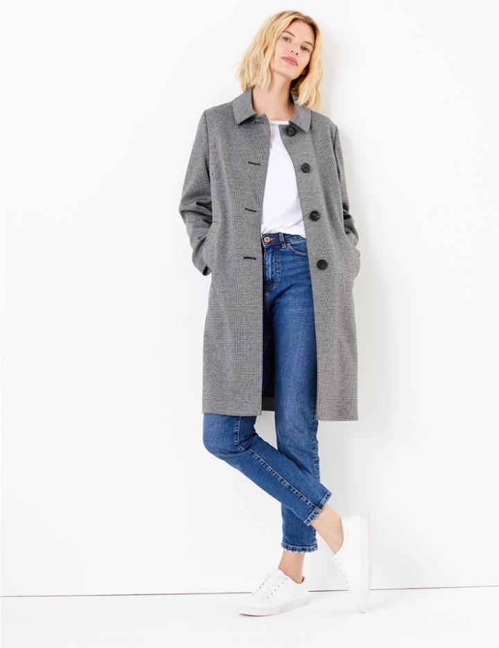 Marks & Spencer Checked Coat Black Mix