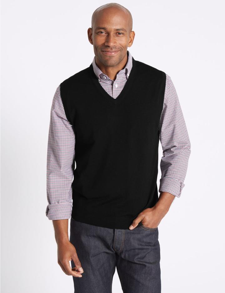 Marks & Spencer Pure Merino Wool Sleeveless Jumper Black