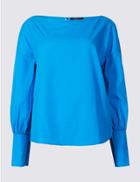 Marks & Spencer Pure Cotton Slinky Cuff Shell Top Bright Blue