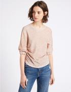 Marks & Spencer Striped Round Neck Half Sleeve Smock Top Tan