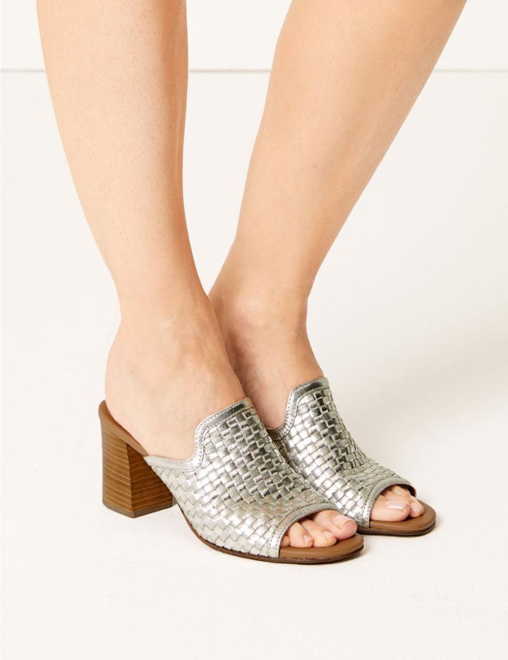 Marks & Spencer Leather Mule Sandals Silver