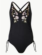 Marks & Spencer Embroidered Plunge Swimsuit Black Mix