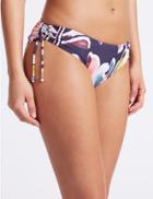 Marks & Spencer Floral Print Adjustable Side Hipster Bikini Bottoms Navy Mix