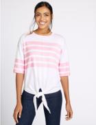 Marks & Spencer Pure Cotton Striped Tie Front Jumper Pink Mix