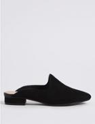 Marks & Spencer Wide Fit Leather Block Heel Mule Shoes Black