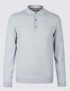 Marks & Spencer Merino Wool Blend Polo Shirt Silver
