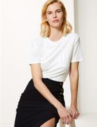Marks & Spencer Textured Round Neck Fitted T-shirt Ivory