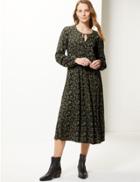 Marks & Spencer Floral Print Long Sleeve Relaxed Midi Dress Black Mix