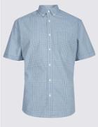 Marks & Spencer Pure Cotton Checked Shirt With Pocket Smokey Blue