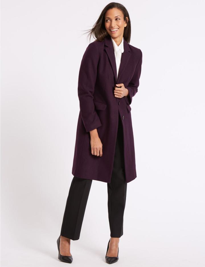 Marks & Spencer Wool Rich Single Breasted Coat Dark Purple