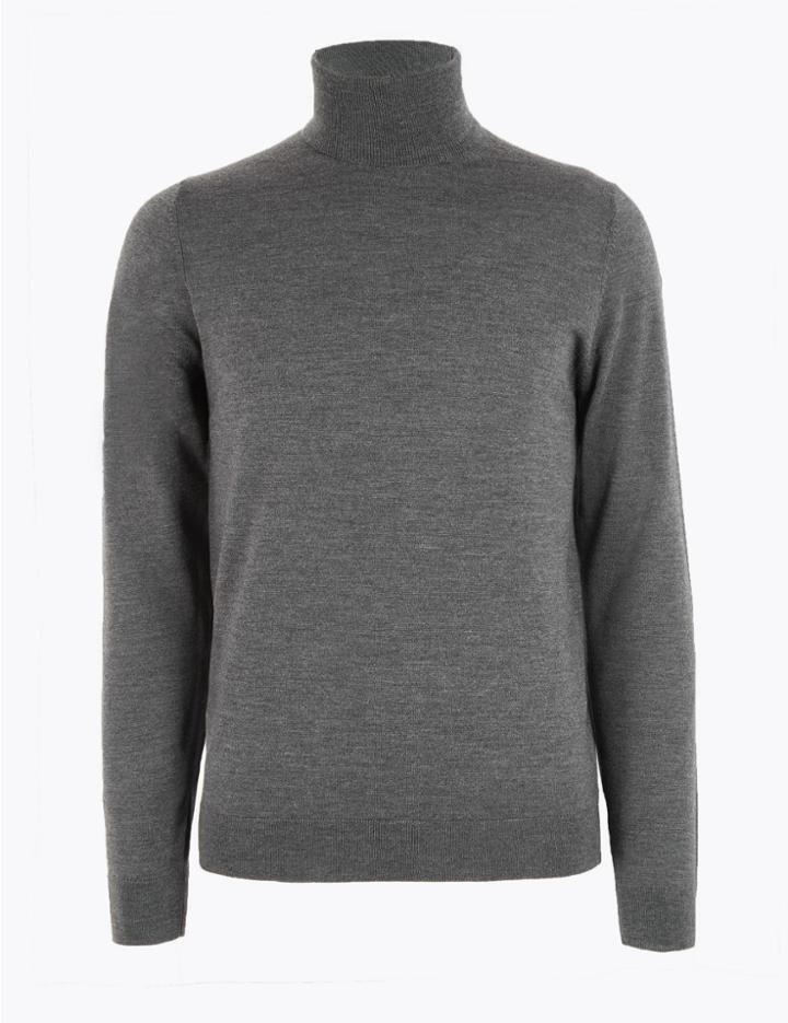 Marks & Spencer Pure Extra Fine Merino Wool Roll Neck Jumper Dark Grey
