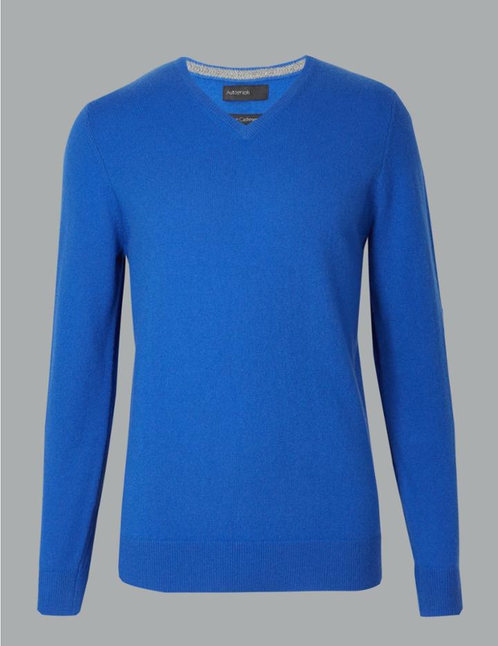 Marks & Spencer Pure Cashmere V-neck Jumper Bright Blue