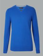 Marks & Spencer Pure Cashmere V-neck Jumper Bright Blue