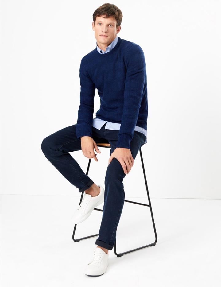 Marks & Spencer Striped Texture Jumper Royal Blue