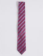 Marks & Spencer Pure Silk Striped Tie Magenta