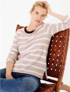 Marks & Spencer Pure Cotton Straight Fit Long Sleeve Top Soft Pink