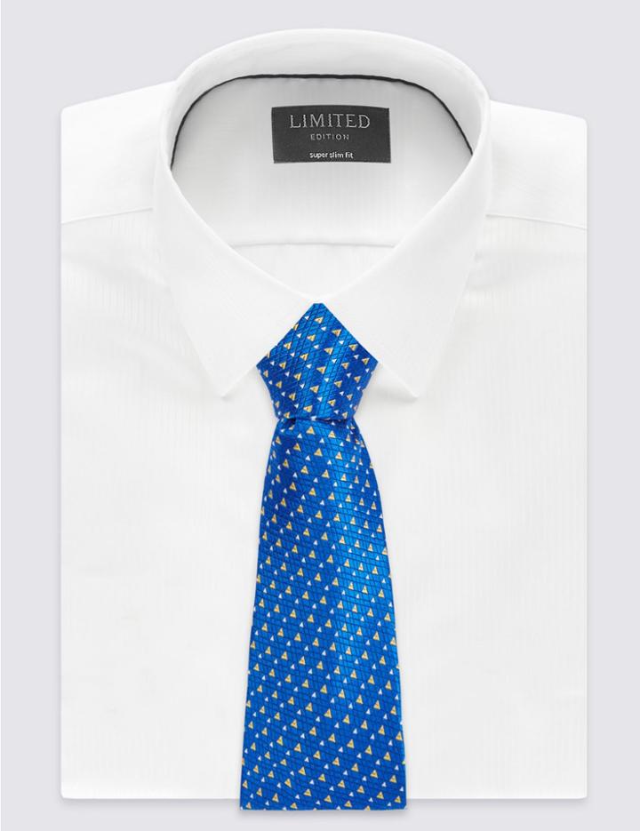 Marks & Spencer Pure Silk Geometric Print Tie Royal Blue