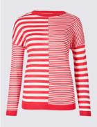 Marks & Spencer Striped Centre Seam Round Neck Jumper Bright Pink Mix