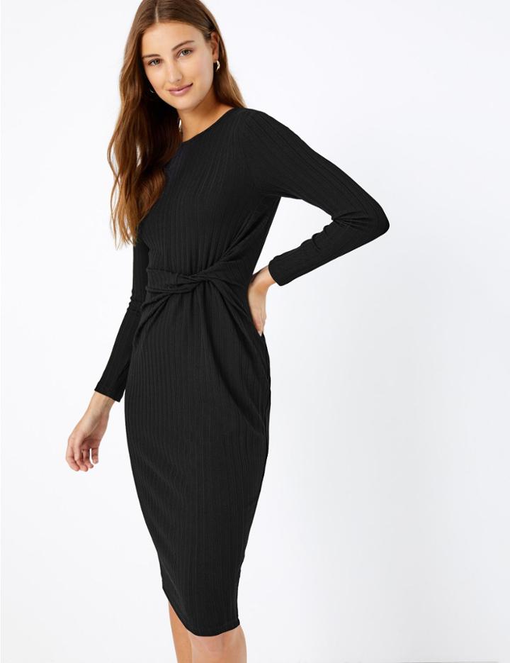 Marks & Spencer Twist Front Bodycon Midi Dress Black