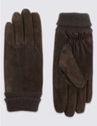 Marks & Spencer Ribbed Suede Cuff Gloves Brown