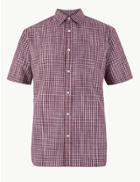 Marks & Spencer Modal Blend Checked Relaxed Fit Shirt Brick