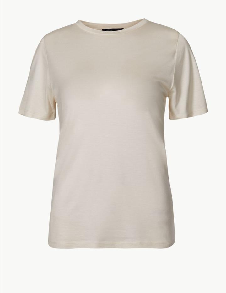 Marks & Spencer Petite Round Neck Short Sleeve T-shirt Ivory
