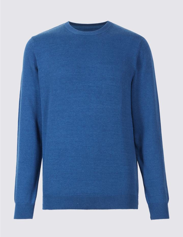 Marks & Spencer Pure Cotton Crew Neck Jumper Bright Blue