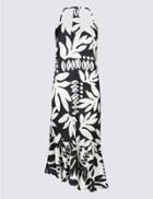 Marks & Spencer Printed Asymmetric Slip Midi Dress Black Mix
