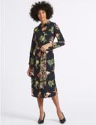 Marks & Spencer Floral Print Long Sleeve Shirt Midi Dress Black Mix