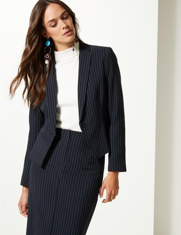 Marks & Spencer Pin Stripe Blazer Navy Mix