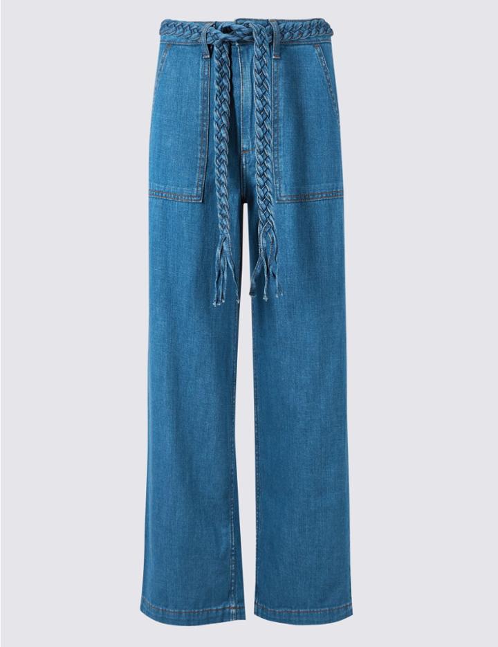 Marks & Spencer Wide Leg Plait Roma Rise Jeans Medium Blue