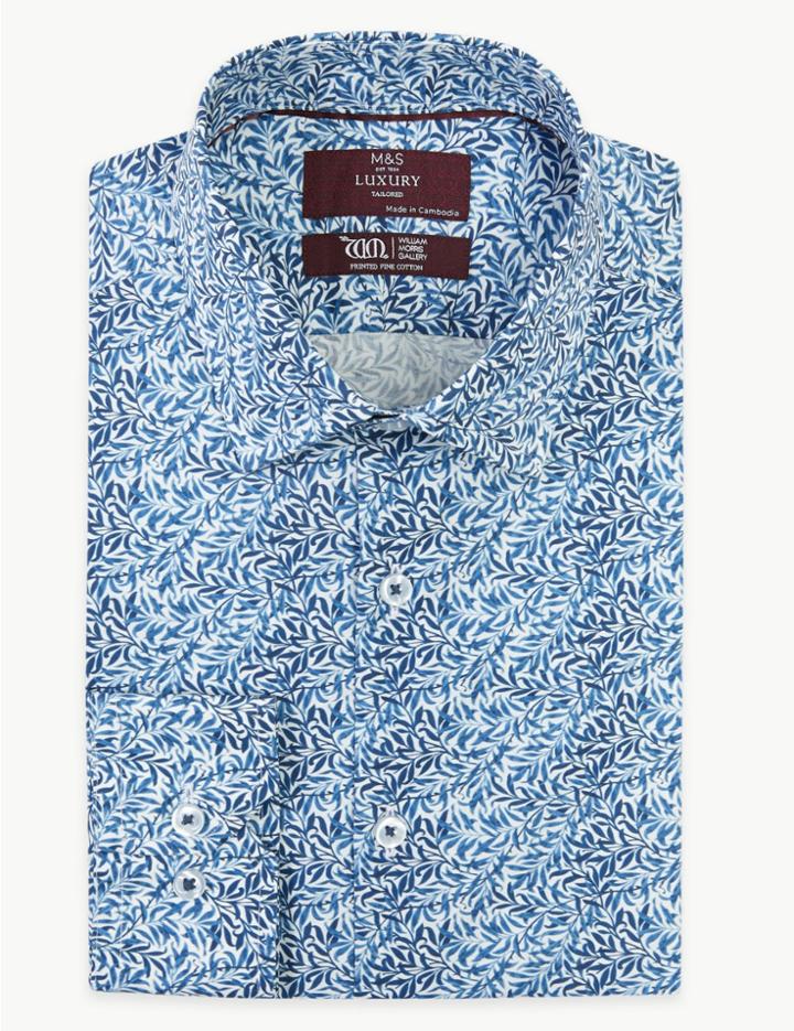 Marks & Spencer Tailored William Morris Print Shirts Navy Mix
