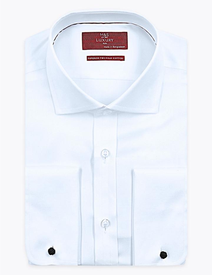 Marks & Spencer 2in Shorter Slim Fit Twill Easy To Iron Shirt Sky Blue