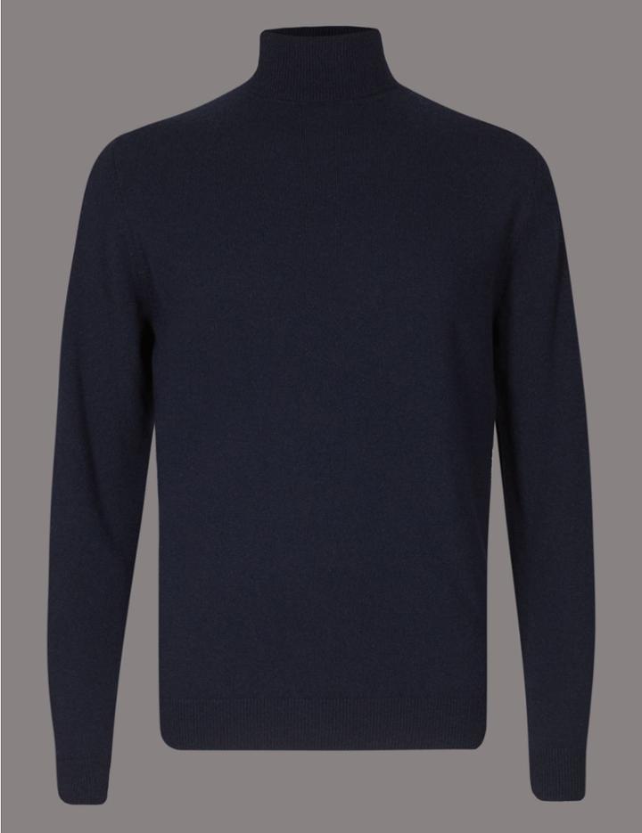 Marks & Spencer Pure Cashmere Roll Neck Jumper Navy