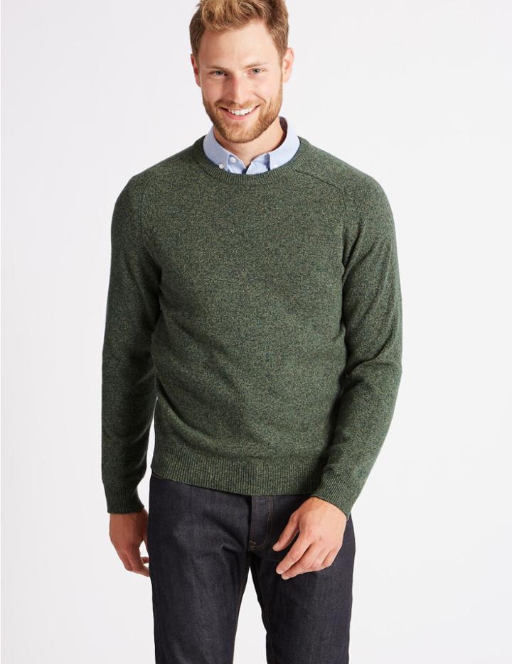 Marks & Spencer Pure Extra Fine Lambswool Crew Neck Jumper Medium Khaki