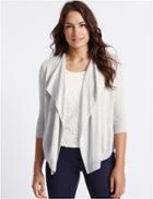 Marks & Spencer Lace Front 3/4 Sleeve Cardigan Grey Marl