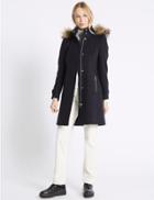Marks & Spencer Faux Fur Collar Longline Coat Navy