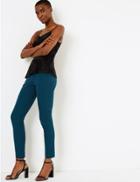 Marks & Spencer Cotton Rich Slim Leg Ankle Grazer Trousers Petrol Green