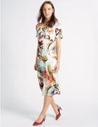 Marks & Spencer Painted Floral Print Swing Midi Dress Ivory Mix