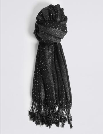 Marks & Spencer Sequin Striped Scarf Cranberry