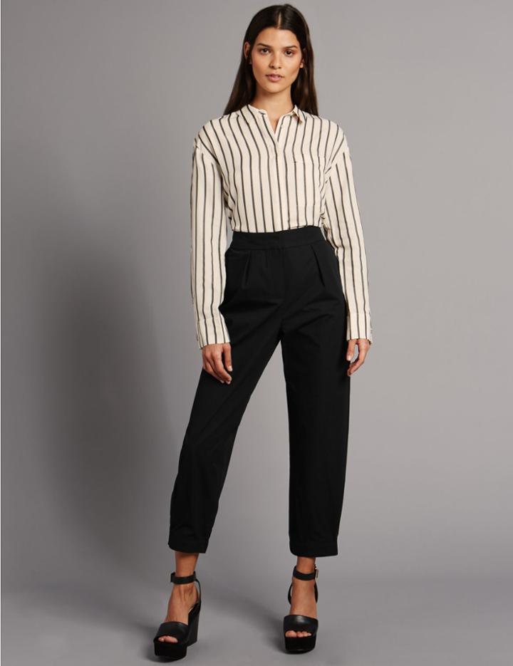Marks & Spencer Pure Cotton Cuffed Hem Tapered Leg Trousers Black