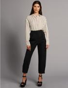 Marks & Spencer Pure Cotton Cuffed Hem Tapered Leg Trousers Black