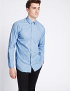 Marks & Spencer Pure Cotton Tailored Fit Textured Shirt Blue