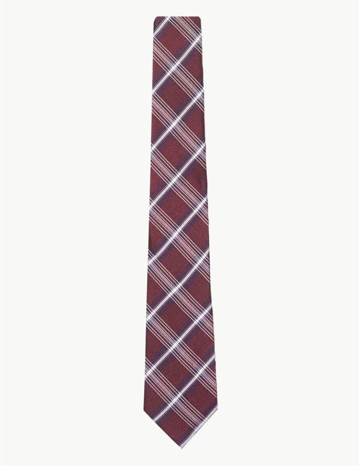 Marks & Spencer Silk Slim Heritage Check Tie Burgundy