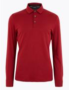 Marks & Spencer Supima Cotton Long Sleeve Polo Shirt Dark Red