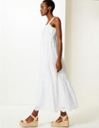Marks & Spencer Pure Cotton Embroidered Waisted Maxi Dress Soft White