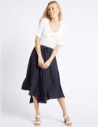 Marks & Spencer Flared Asymmetrical Midi Skirt Navy
