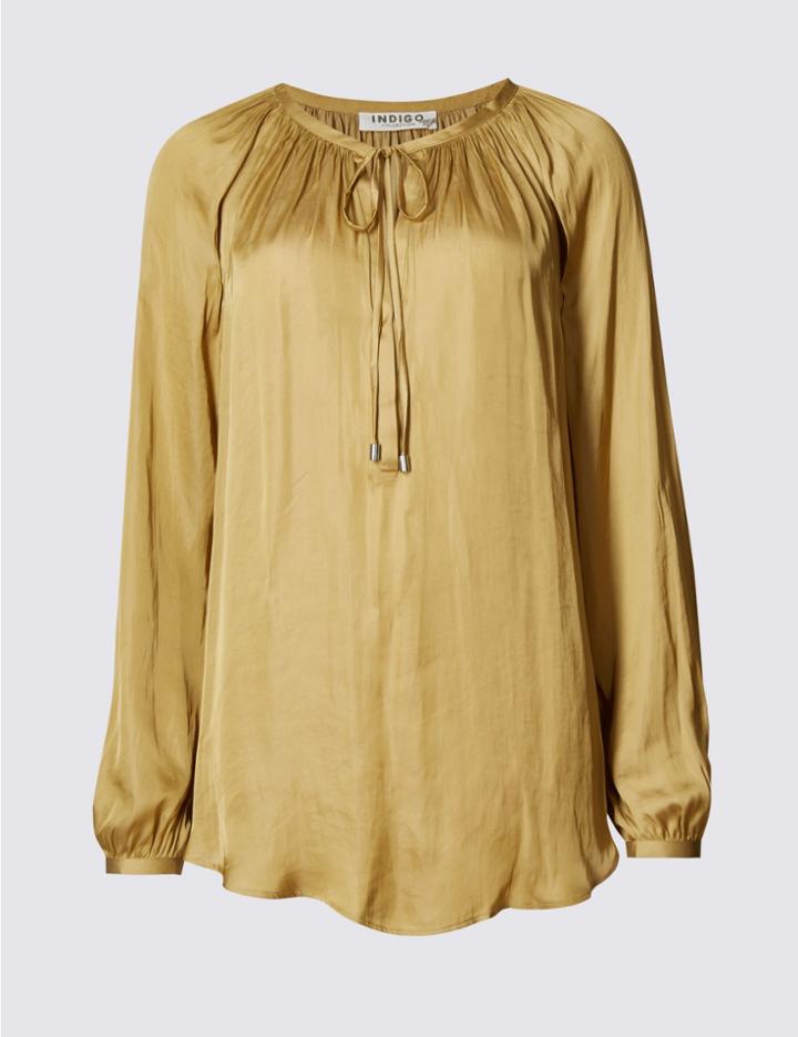 Marks & Spencer Long Sleeve Satin Blouse Mustard